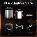 BALI OUTDOORS Smokeless Fire Pit, 6.5-Inch Turbo Flame Tabletop Fire Pit, Stainless Steel, Adjustable Flame, with Stand and Stove Rack, Carry Bag #Springtok