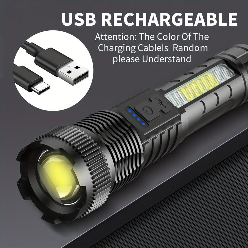 6-IN-1 ZOOM FLASHLIGHT! 200M BEAM & USB-C FAST CHARGE | 3 MAIN MODES + 3 COB SIDELIGHTS | POWER DISPLAY & PORTABLE BATTERY PACK | PERFECT for CAMPING & EMERGENCIES! Strong Flashlight High Lumen