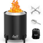 BALI OUTDOORS Smokeless Fire Pit, 6.5-Inch Turbo Flame Tabletop Fire Pit, Stainless Steel, Adjustable Flame, with Stand and Stove Rack, Carry Bag #Springtok