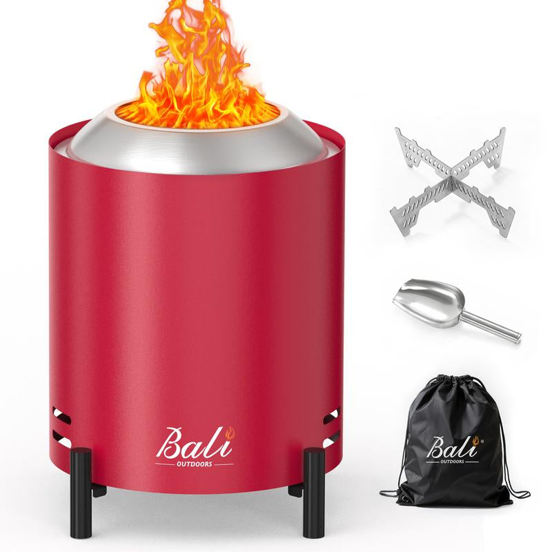 BALI OUTDOORS Smokeless Fire Pit, 6.5-Inch Turbo Flame Tabletop Fire Pit, Stainless Steel, Adjustable Flame, with Stand and Stove Rack, Carry Bag #Springtok