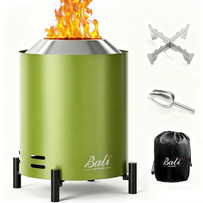 BALI OUTDOORS Smokeless Fire Pit, 6.5-Inch Turbo Flame Tabletop Fire Pit, Stainless Steel, Adjustable Flame, with Stand and Stove Rack, Carry Bag #Springtok