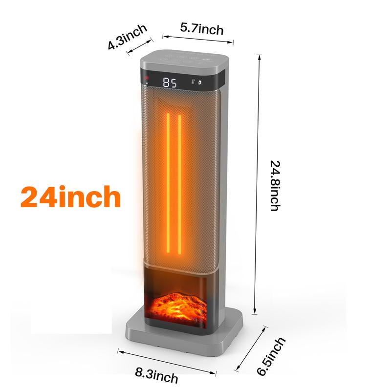 24Inch Space Heaters for Indoor Use, Portable Heater with 3 Light Colors, Adjustable Thermostat with Remote, Tip-Over Protection up to 95°F, 60°Oscillation