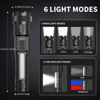 6-IN-1 ZOOM FLASHLIGHT! 200M BEAM & USB-C FAST CHARGE | 3 MAIN MODES + 3 COB SIDELIGHTS | POWER DISPLAY & PORTABLE BATTERY PACK | PERFECT for CAMPING & EMERGENCIES! Strong Flashlight High Lumen
